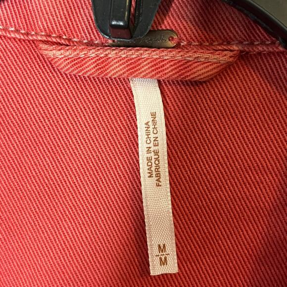 Free People Dropped Shoulder‎ Oversize Boxy Pink Red Trucker Jean Jacket Medium - Picture 6 of 9